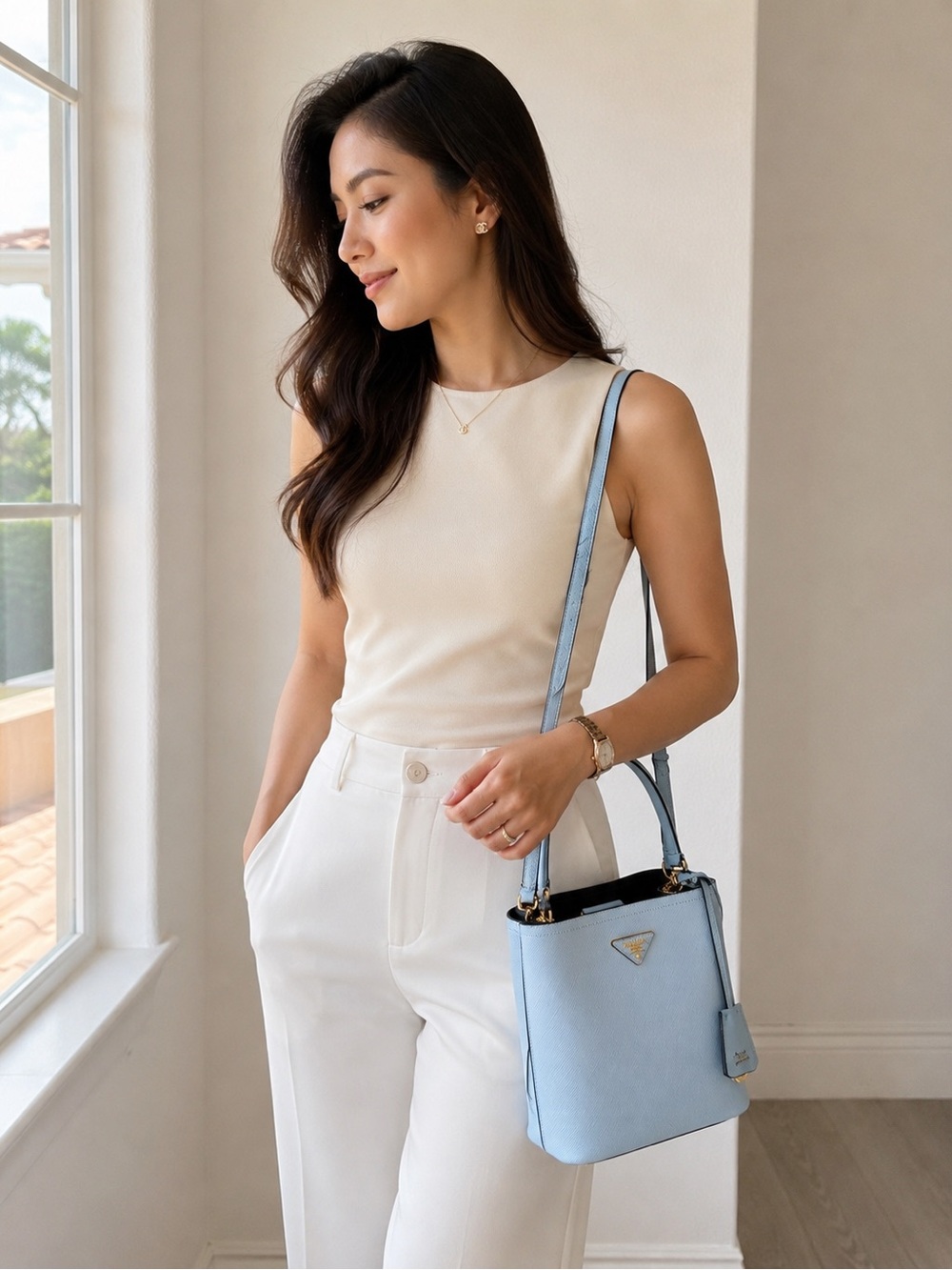 Prada Powder Blue Saffiano Leather Bucket Top-Handle Tote | Dust Bag | Authentic - Picture 11 of 11